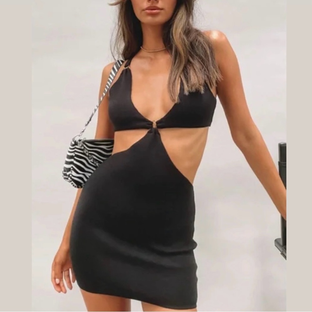 Beginning Boutique US Riviera Cutout Knit Halter Mini Dress